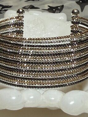 Multi Metal Multi Strand Open Cuff Sparkly Bracelet